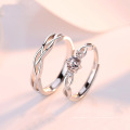 joias de prata esterlina casal noivado casamento diamante 925 anéis de prata esterlina ajustáveis